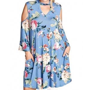 NEW ODDI floral vibes choker swing dress -plus in denim